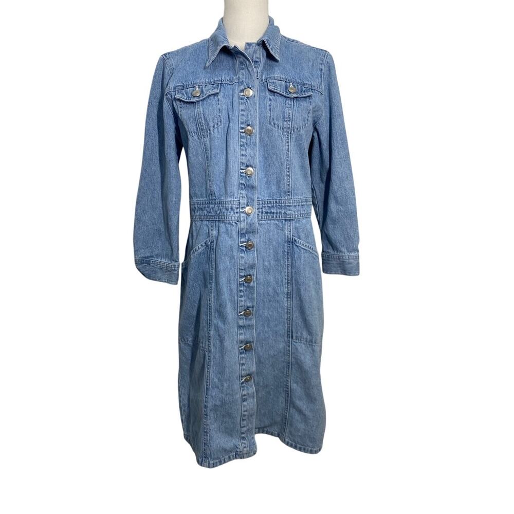 VTG Faded Glory Blue Denim Button Down Dress Boho Western y2k